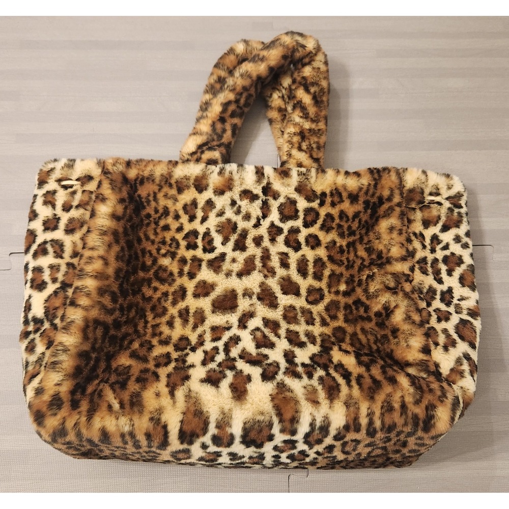 Cabi Leopard Print Faux Fur Tote Bag Brown Tan Animal Print Oversized Handbag